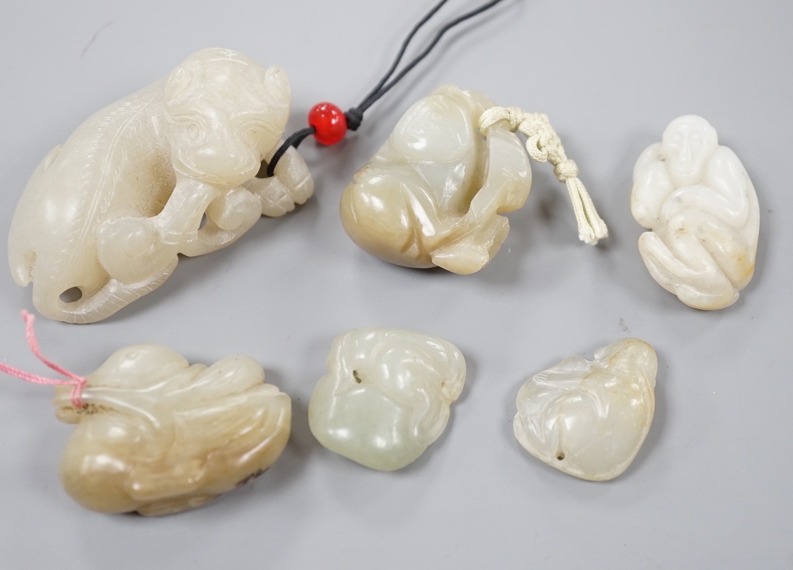 Six pieces of small carved Nephrite Jade figures